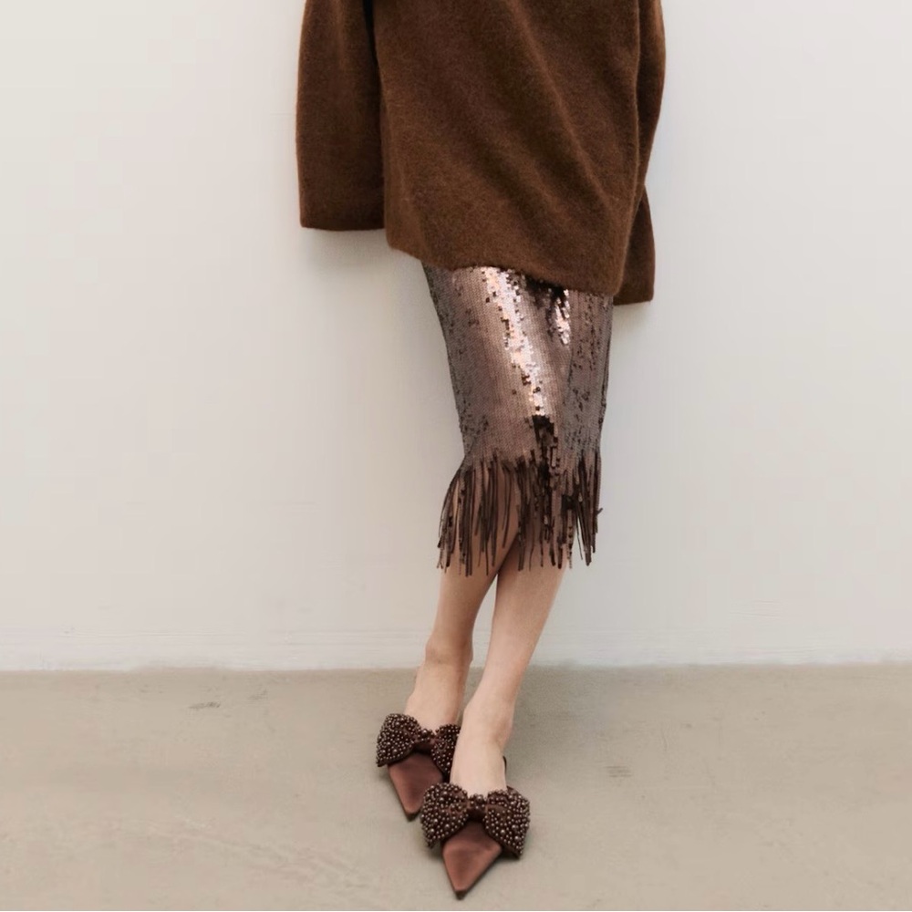 NWT H&M Satin Mules With Embellished Bow (brown) Sz 7